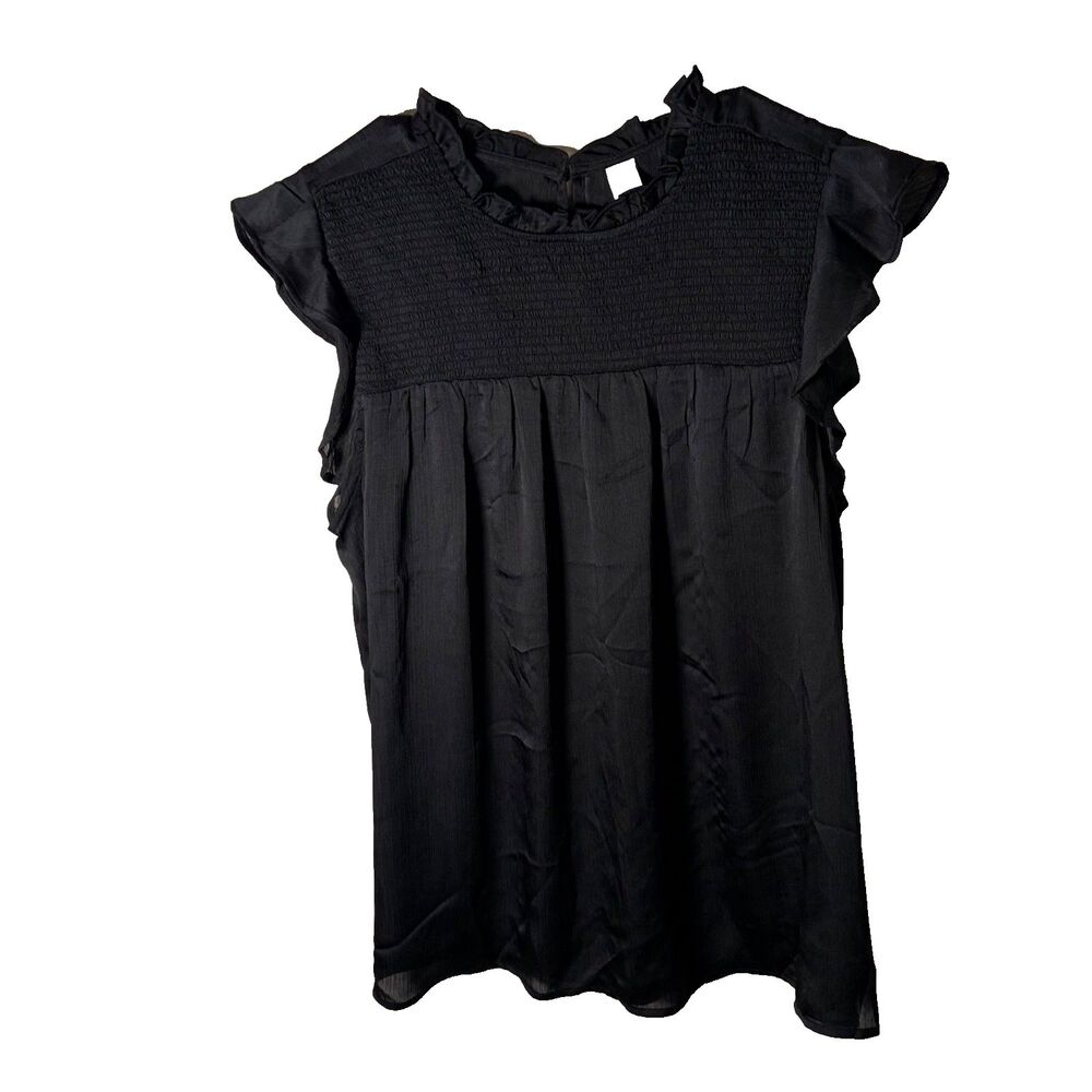 Old Navy Blouse Women's Large Black Short Sleeve Ruffle Casual Shirt Top